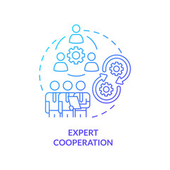 Expert cooperation blue gradient concept icon. Specialists integration. Pandemic preparedness abstract idea thin line illustration. Isolated outline drawing. Myriad Pro-Bold fonts used