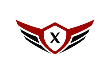 Modern professional wings shield template logo design with letter X.
