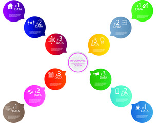 Minimal business infographic template. Timeline with 12 steps of 3 from each direction, options and marketing icons. Vector infographic with twelve elements. Can be used for presentation.