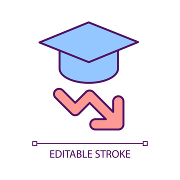 Decreasing academic performance RGB color icon. Education problem. Poor learning progress. Isolated vector illustration. Simple filled line drawing. Editable stroke. Arial font used