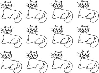 Cats drawn black marker on white paper. Cats background. Wrapping paper for gifts. Seamless pattern with domestic animal.
