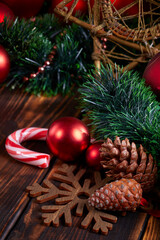 Christmas decoration on the wooden background