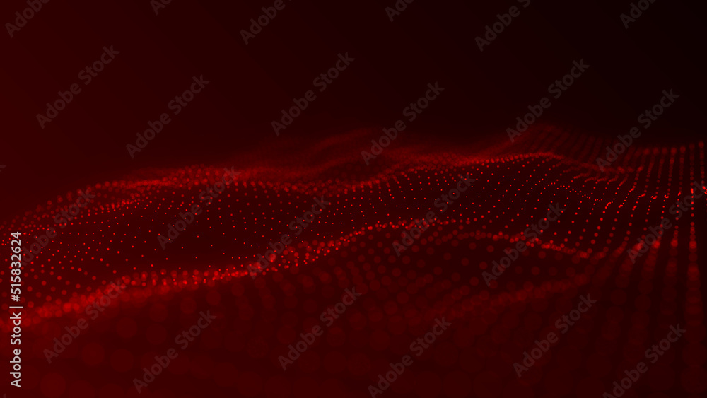 Aufkleber Abstract futuristic wave. Digital background. 3d rendering. Network connection dots.