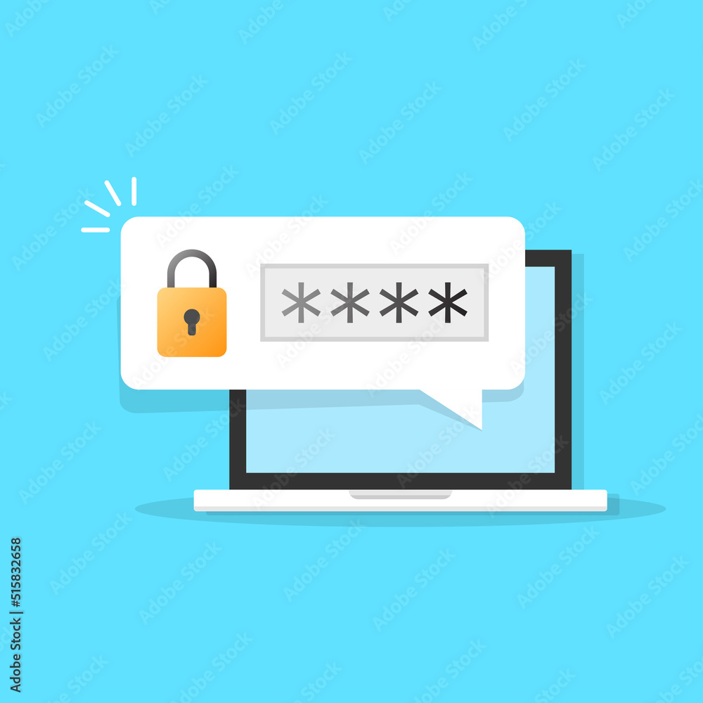 Aufkleber laptop with password notification icon in flat style. authentication vector illustration on isolated