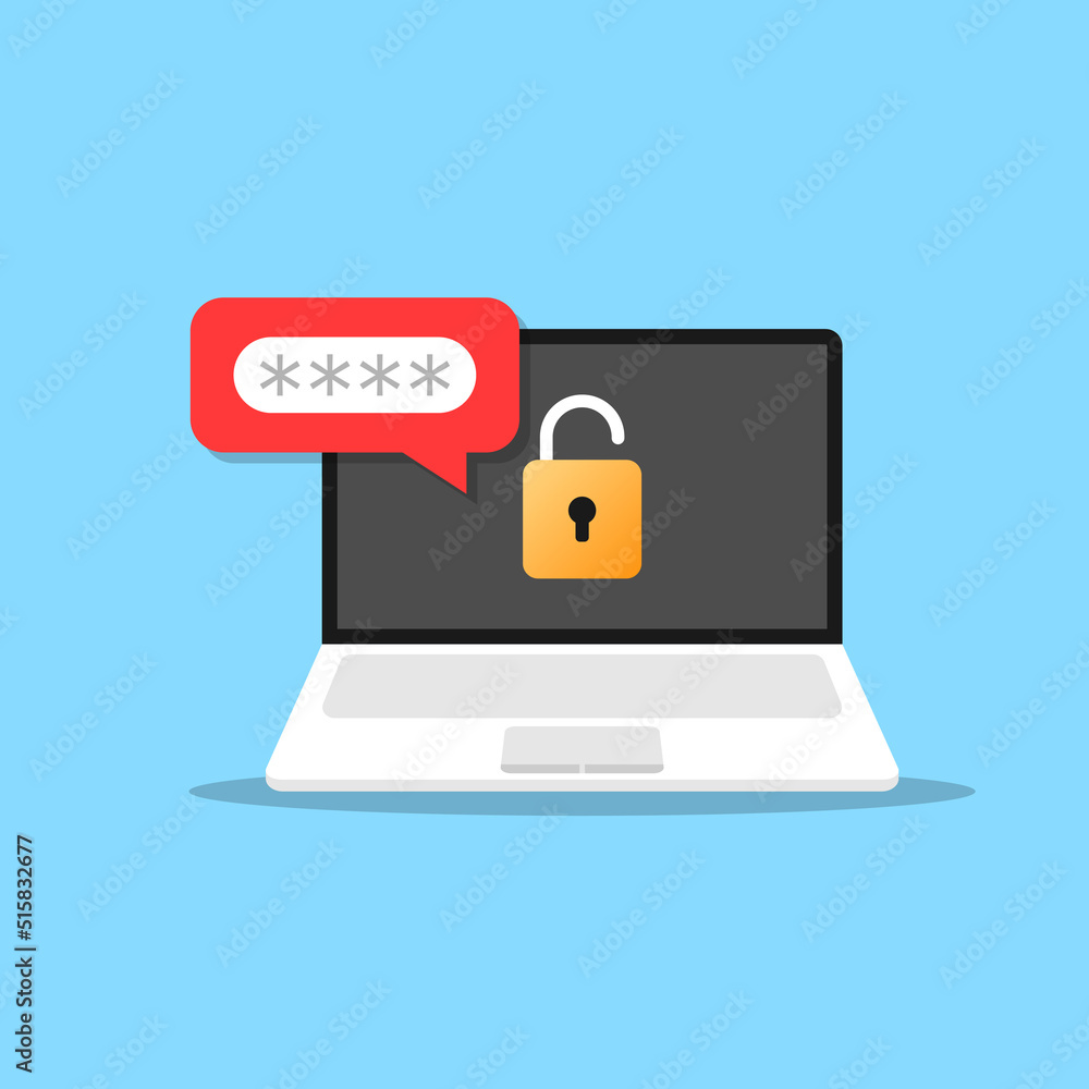 Aufkleber laptop with password notification icon in flat style. authentication vector illustration on isolated
