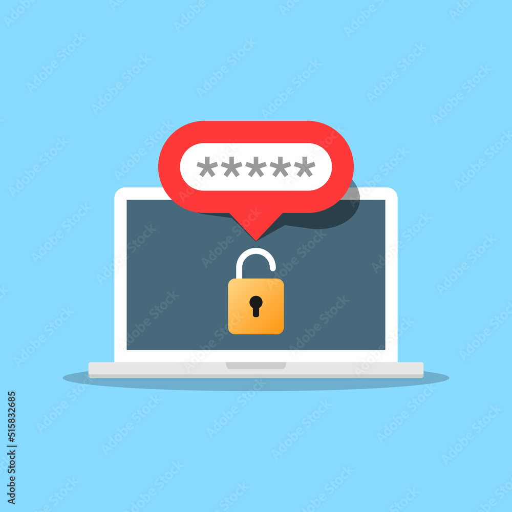 Aufkleber laptop with password notification icon in flat style. authentication vector illustration on isolated