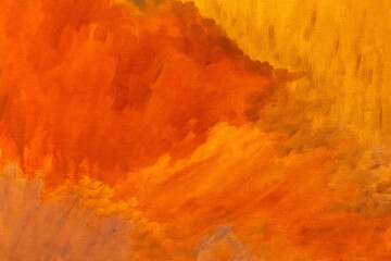 Abstract art background orange and yellow colors. Watercolor painting on canvas with soft red...