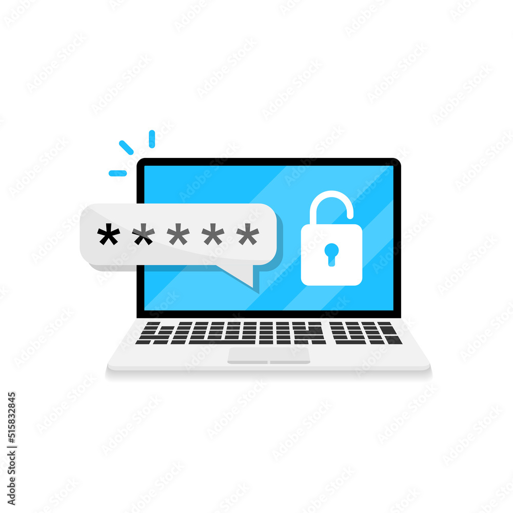 Aufkleber laptop with password notification icon in flat style. authentication vector illustration on isolated