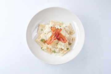 italian ravioli with bacon and cheese