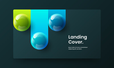Simple postcard design vector concept. Multicolored realistic balls landing page layout.