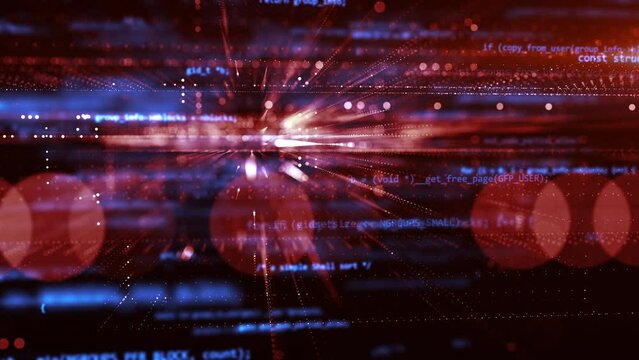 3D programming code abstract technology background of software developer and computer script. Running hud text. Security or hacking. Modern hi-tech software development and blockchain concept