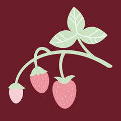 Strawberries with leaves. Berries in flat style.
