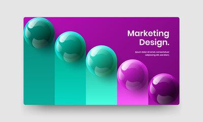 Geometric 3D spheres web banner illustration. Bright magazine cover design vector layout.