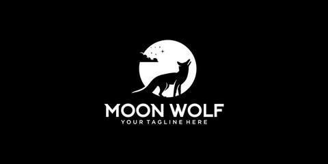 Moon Wolf. Wolf howling under the full moon logo