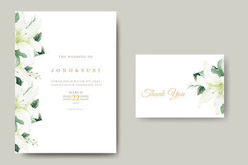 Fototapeta na wymiar Watercolor Lily Floral Wedding Invitation card
