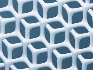 Soft white octogonal meshes over blue background