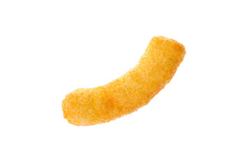 One tasty cheesy corn puff isolated on white
