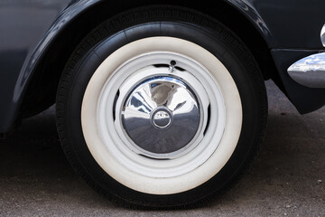 Closeup photo of white wheel of a car