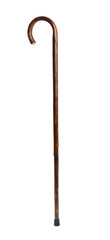 Elegant wooden walking cane isolated on white