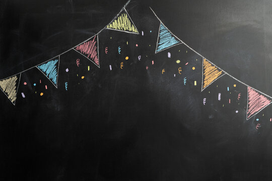 Image of birthday hanger drawn on chalk board. Chalk board background. Background for birthday.