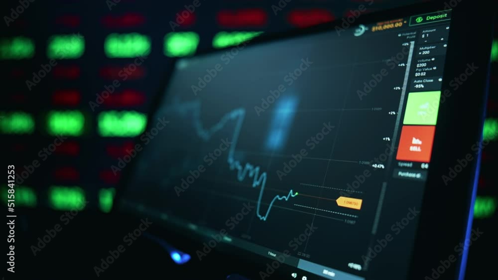 Poster stock market candles and information of exchange with data of price on the tablet screen. financial 