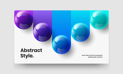 Trendy booklet design vector layout. Bright realistic spheres website illustration.