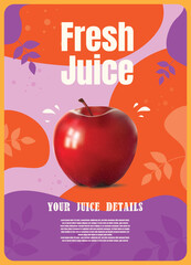 Fresh Juice vector poster on color background. vector red apple