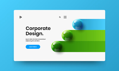 Simple landing page vector design layout. Abstract realistic spheres placard template.