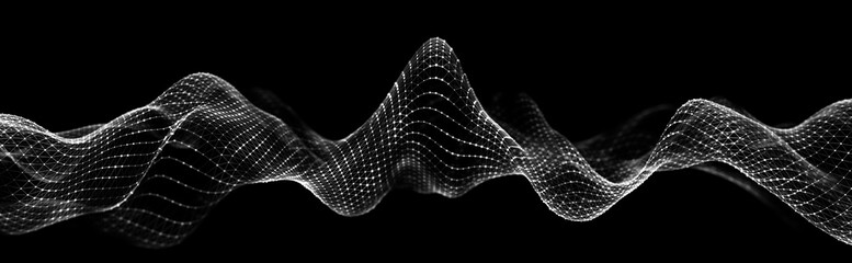 Wave of dots and lines. Network of dots. Smooth wave. Abstract gradient background. 3d rendering illustration