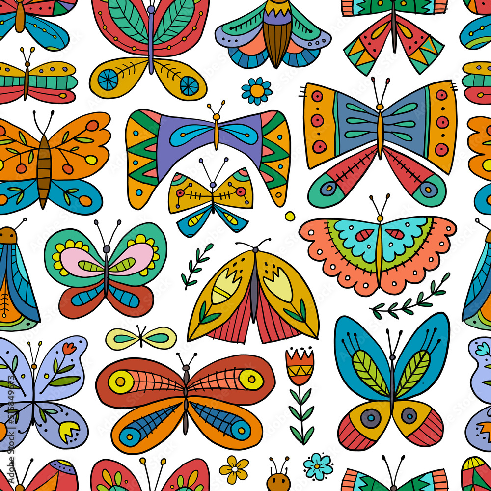 Poster ornate colorful butterflies. seamless pattern background for your design