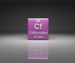 Cube with Californium number 98 periodic table