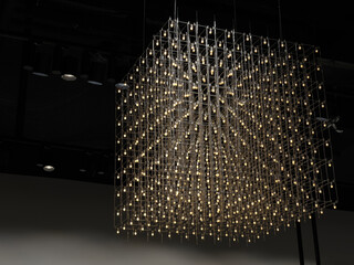 Luxury cube shaped chandelier with bulbs. Modern chandelier