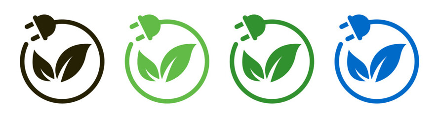 Plug leaf green energy icons design vector. Electric renewable power charge button symbol illustration.