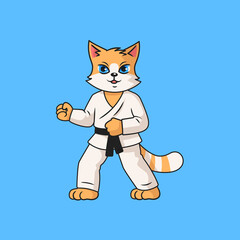 Cute ginger cat practicing karate. Cartoon vector character for children