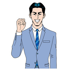 アメコミタッチのガッツポーズする日本人ビジネスマン