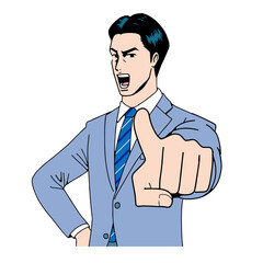 アメコミタッチの指をさす日本人ビジネスマン