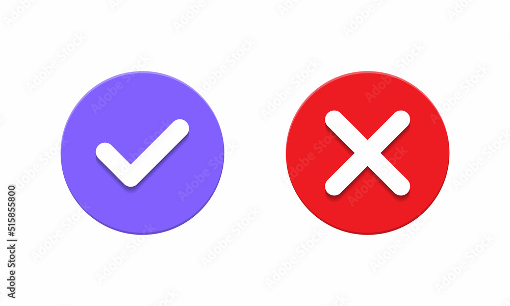 Poster check mark and cross sign symbol icon vector in flat style