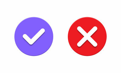 Check mark and cross sign symbol icon vector in flat style