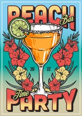 Beach bar colorful poster vintage