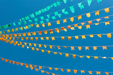 Joanópolis, São Paulo, Brasil: decoração da festa junina de São João, com bandeiras coloridas...
