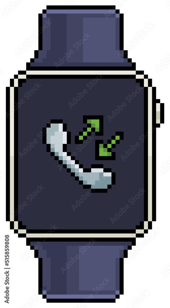 Poster pixel art smartwatch with phone call icon vector icon for 8bit game on white background