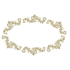 luxury gold floral label frame with damask pattern