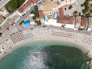 Parga the greek caribbean in preveza, famous Traditional tropical destination vacation summer tourist attraction with the deep blue ocean of ionian sea greece