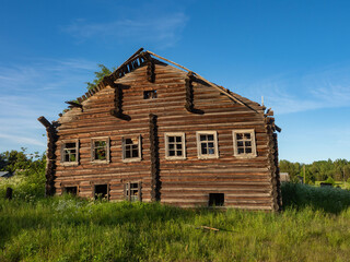 Old traditional log house in a village in the Republic of Karelia, northwest Russia