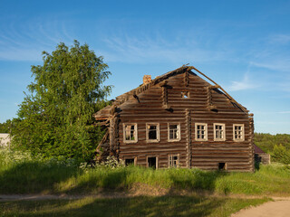 Old traditional log house in a village in the Republic of Karelia, northwest Russia