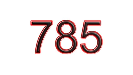 red 785 number 3d effect white background