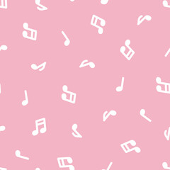 Pink seamless pattern with white musical notes.