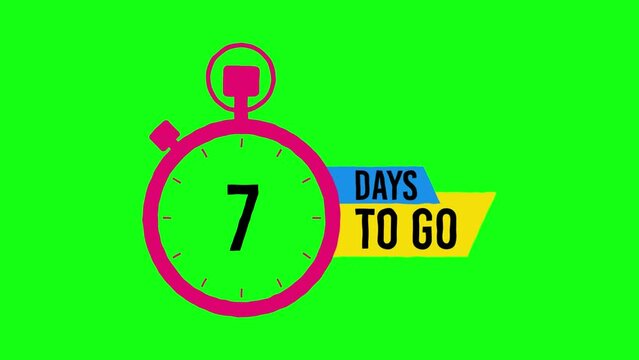 7 Days Left Countdown Animated Cartoon Effect Banner on Green Background