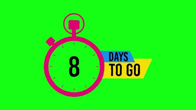 8 Days Left Countdown Animated Cartoon Effect Banner on Green Background