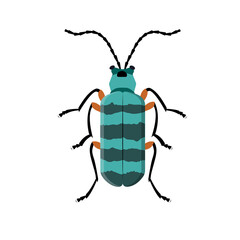 Striped exotic bug icon in flat. Rosalia coelestis vector illustration